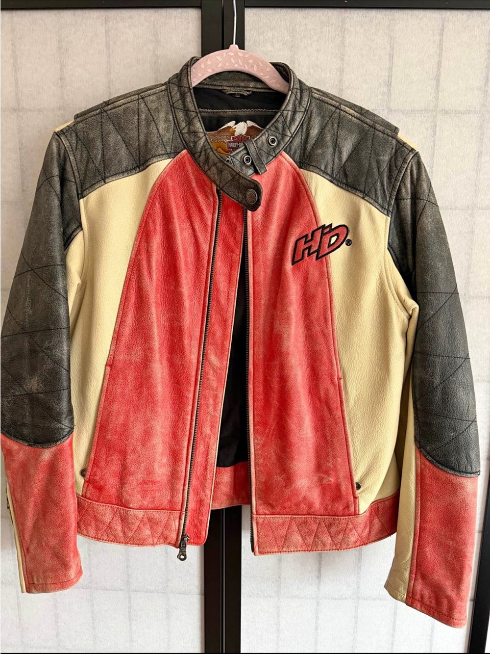 Vintage Harley-Davidson distressed Leather Racing Jacket Tommy James